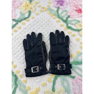 Luxury Italian Leather Cashmere Lined Gloves Black Size 6 1/2‎ Buckle Accent